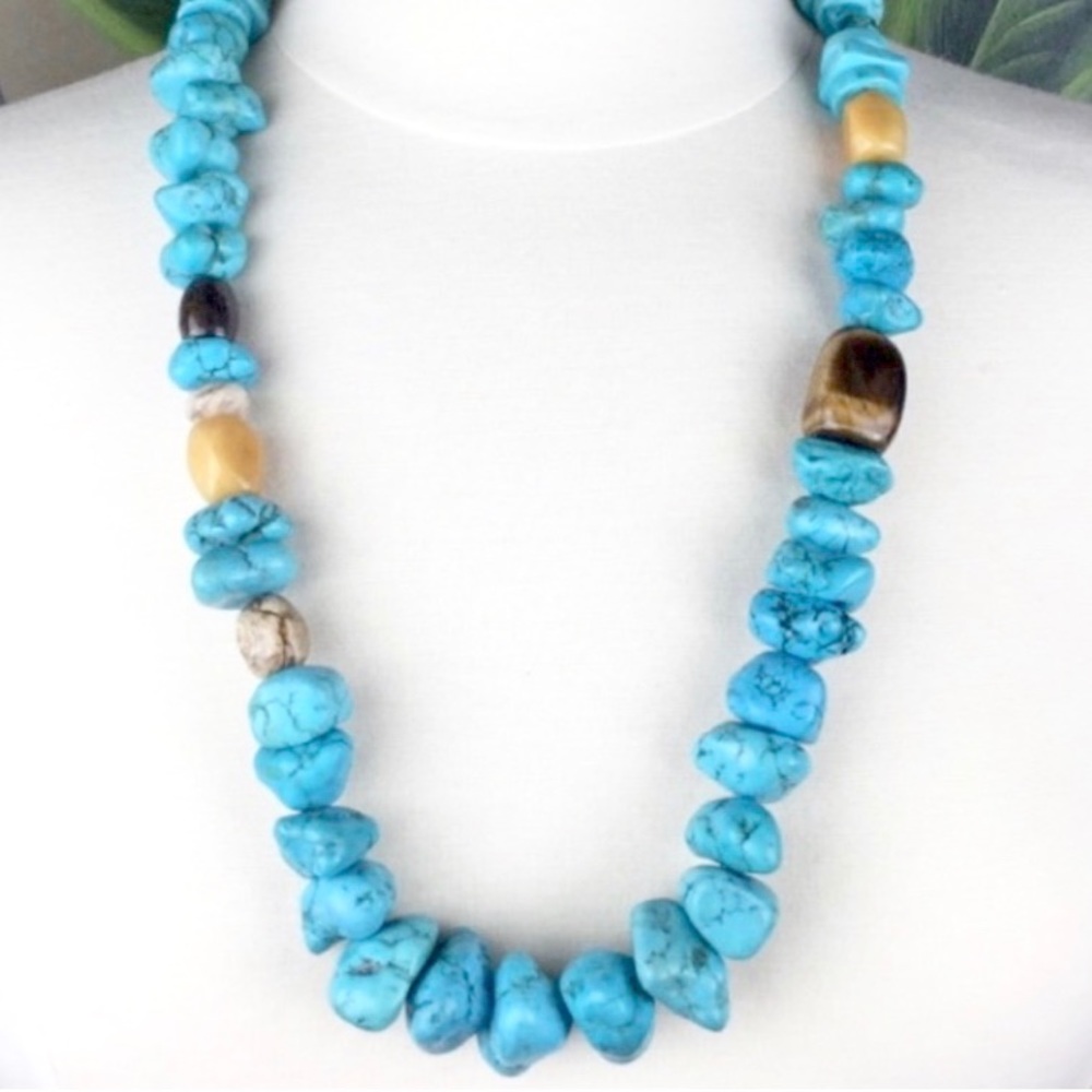 Faux Turquoise Dyed Stone Tribal Inspired Bohemian Statement Necklace